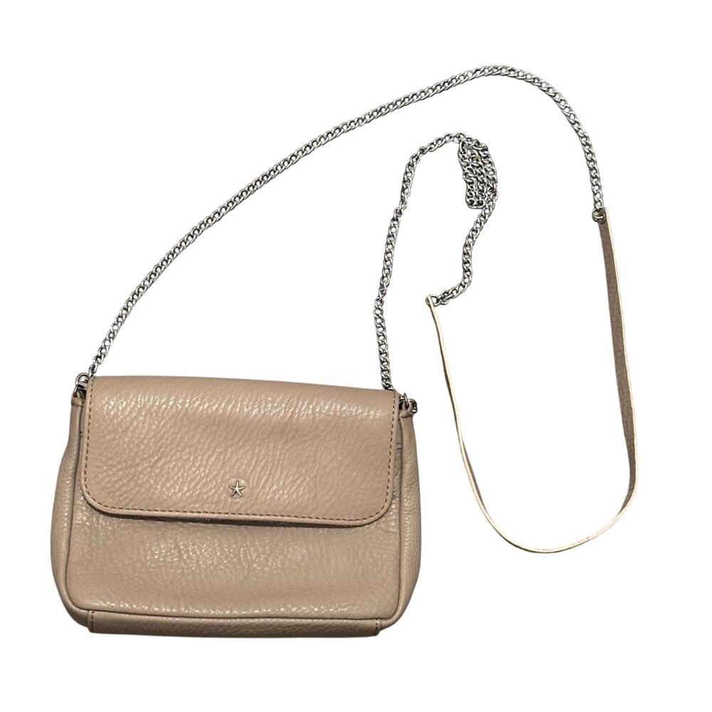 Gianni Conti Taupe Pebbled Leather Small Crossbody Bag